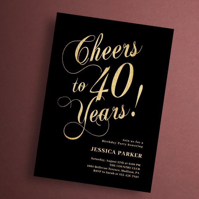 Invitación de cumpleaños número 40 elegante de oro (Subido por el creador)