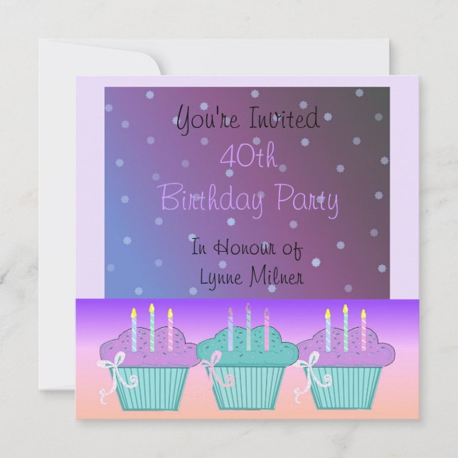 Invitación de cumpleaños número 40 elegante púrpur (Anverso)