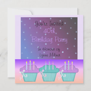 Invitación de cumpleaños número 40 elegante púrpur