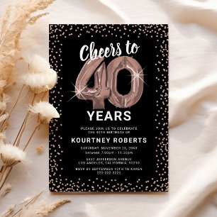 Invitación de cumpleaños número 40 en negro y rosa