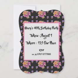 Invitación de cumpleaños número 40 floral de rosas