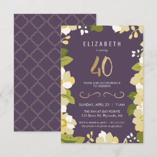Invitación de cumpleaños número 40, floral persona