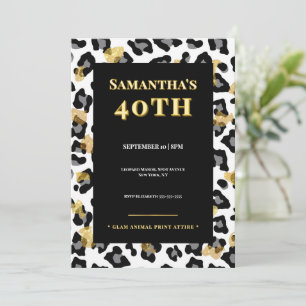 Invitación de cumpleaños número 40 Glam Leopard Do