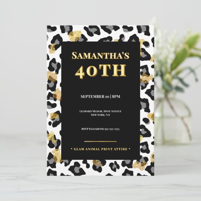 Invitación de cumpleaños número 40 Glam Leopard Do (Anverso de pie)