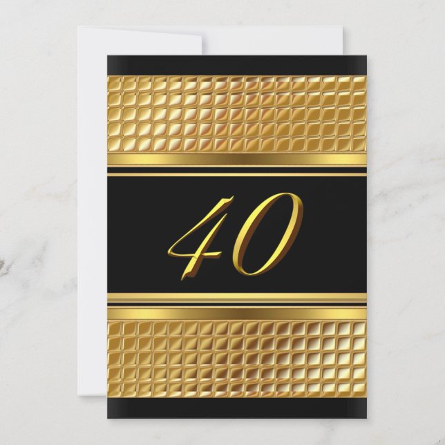 Invitación de cumpleaños número 40 Gold & Black (Anverso)