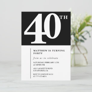 Invitación de cumpleaños número 40 negra Elegante