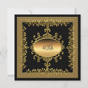 Invitación de cumpleaños número 40 negra y dorada