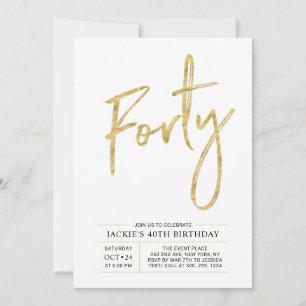 Invitación de cumpleaños número 40 Oro Moderno F
