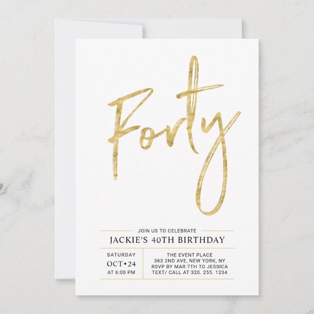 Invitación de cumpleaños número 40 | Oro Moderno F (Anverso)