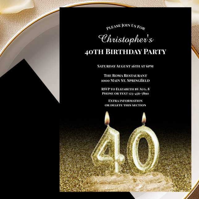 Invitación de cumpleaños número 40 para él en negr (Subido por el creador)