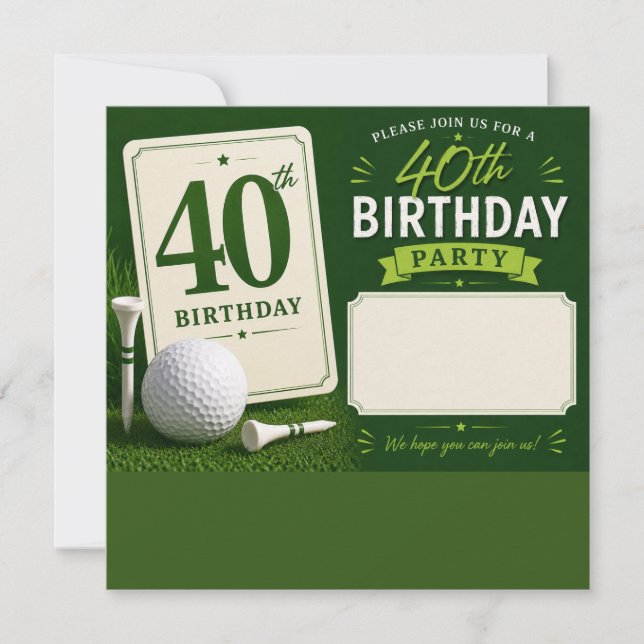 Invitación de cumpleaños número 40 para golfista (Anverso)