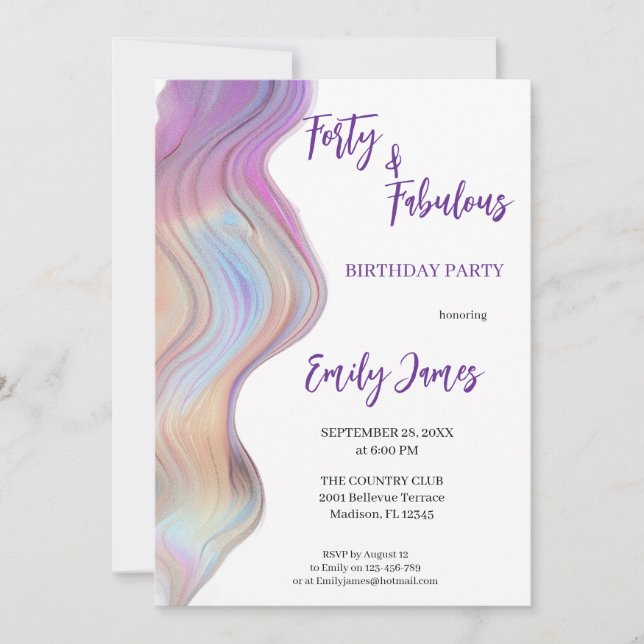Invitación de cumpleaños número 40 para mujer (Anverso)