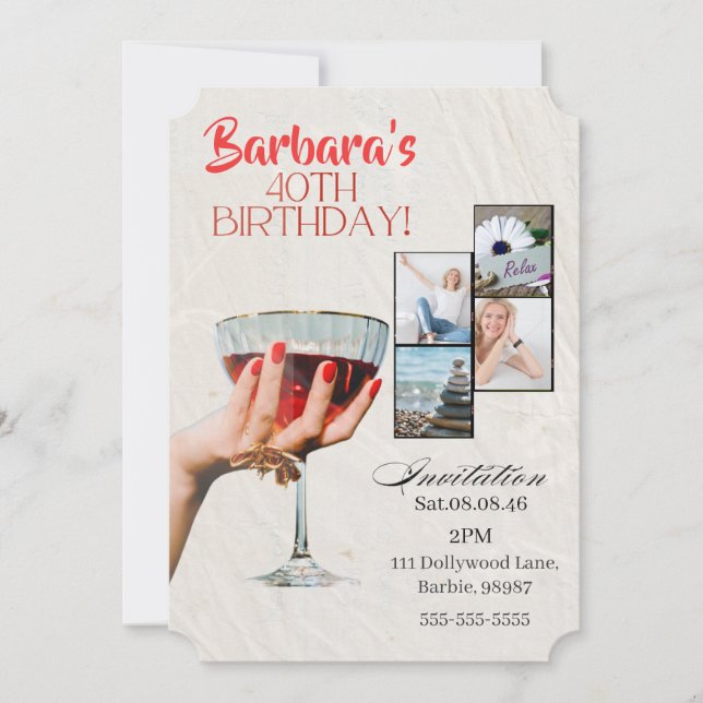 Invitación de cumpleaños número 40 personalizada c (Anverso)