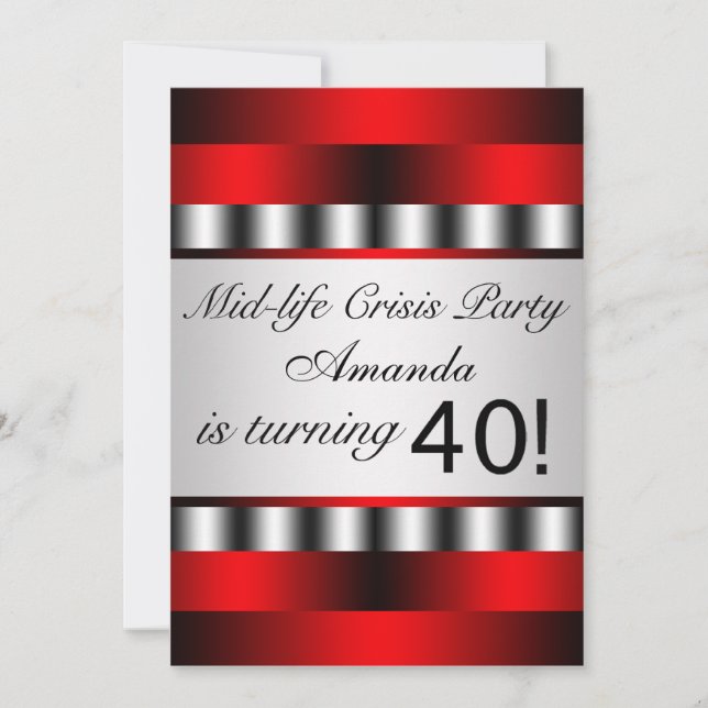 Invitación de cumpleaños número 40 roja (Anverso)