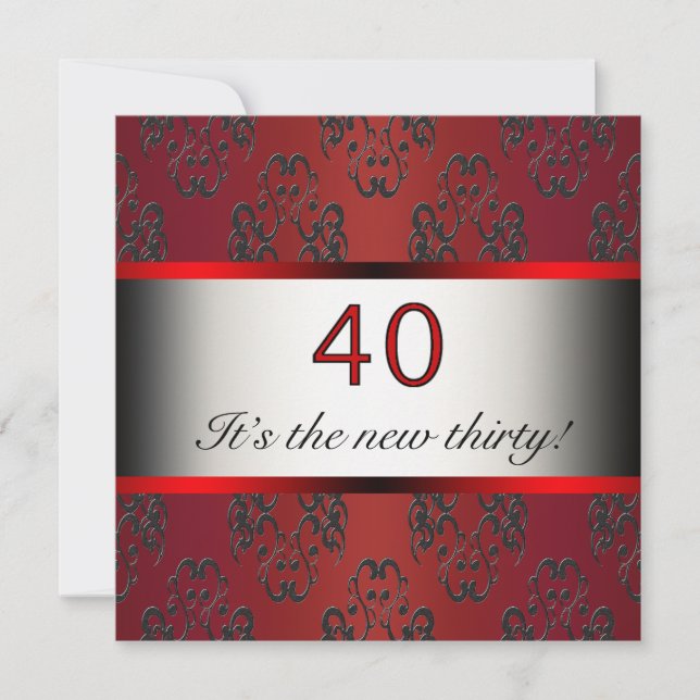 Invitación de cumpleaños número 40 roja (Anverso)