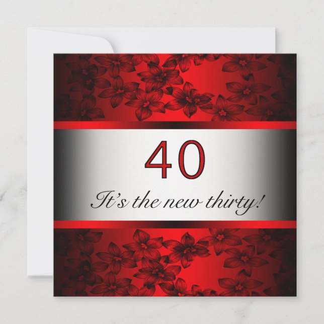 Invitación de cumpleaños número 40 roja (Anverso)