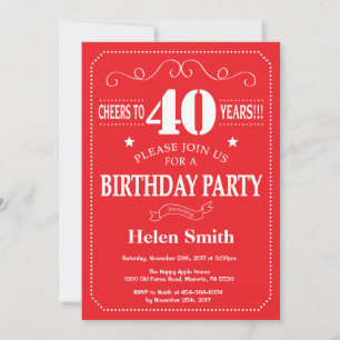 Invitación de cumpleaños número 40 Rojo y Blanco
