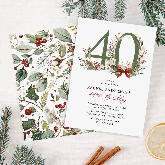 Invitación de cumpleaños número 40 Rustic Winter (Subido por el creador)