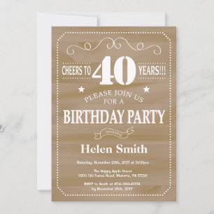 Invitación de cumpleaños número 40 rústica