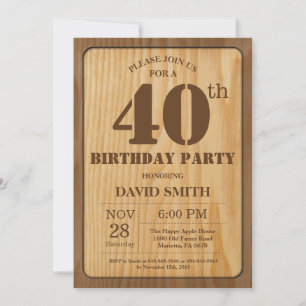 Invitación de cumpleaños número 40 rústica de made