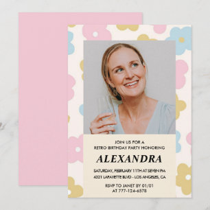 Invitación de cumpleaños número 41 con foto floral