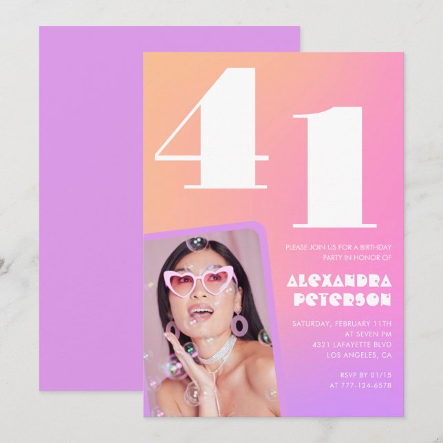 Invitación de cumpleaños número 41 con gradiente r (Anverso / Reverso)