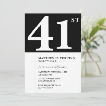 Invitación de cumpleaños número 41 negra Elegante