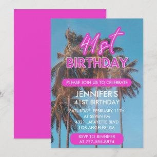 invitación de cumpleaños número 41 Summer Pink Pal