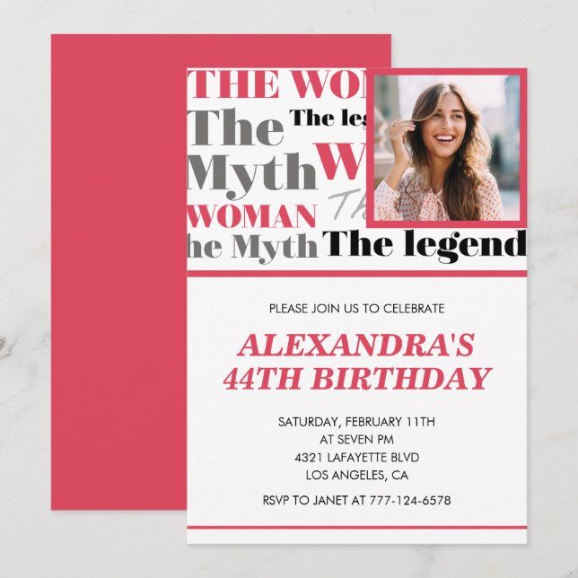 Invitación de cumpleaños número 44 con foto divert (Anverso / Reverso)