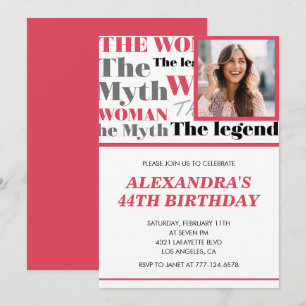 Invitación de cumpleaños número 44 con foto divert