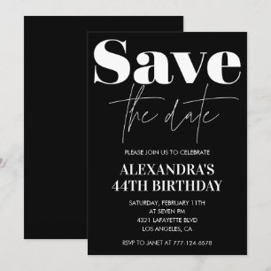 Invitación de cumpleaños número 44 en blanco y neg
