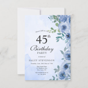 Invitación de cumpleaños número 45 Dusty Blue Wate