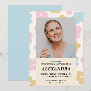 invitación de cumpleaños número 45 Flores Retro Gr