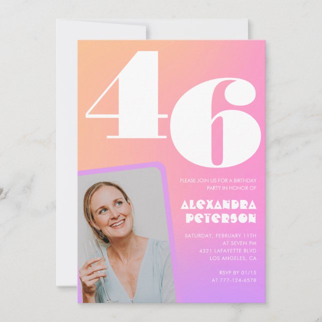 Invitación de cumpleaños número 46 con gradiente r (Anverso)