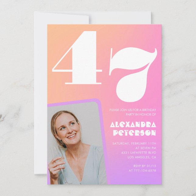 invitación de cumpleaños número 47 con gradiente r (Anverso)