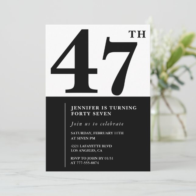 Invitación de cumpleaños número 47 elegante mujer  (Anverso de pie)