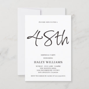 Invitación de cumpleaños número 48 con caligrafía