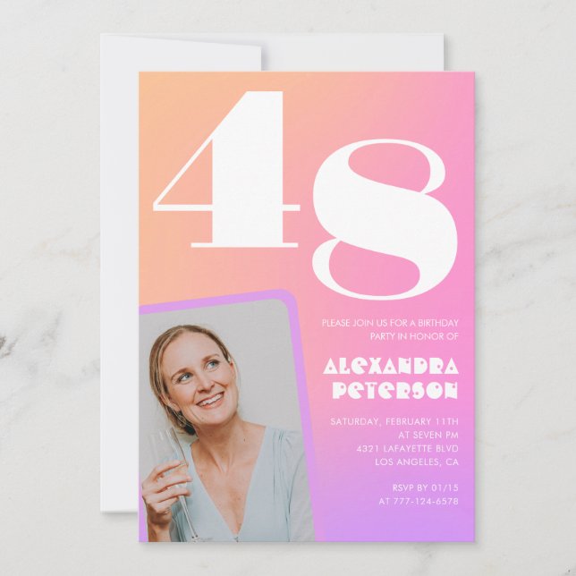 Invitación de cumpleaños número 48 con gradiente r (Anverso)