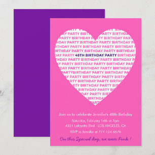 Invitación de cumpleaños número 48 femenina Corazó