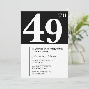 Invitación de cumpleaños número 49 negra Elegante