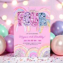 Invitación de cumpleaños número 4 con arcoíris