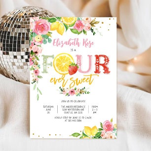 Invitación de cumpleaños número 4 con floral cítri