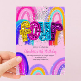 Invitación de cumpleaños número 4 con lentejuelas 