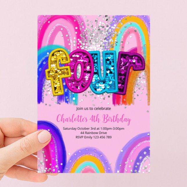 Invitación de cumpleaños número 4 con lentejuelas  (Subido por el creador)