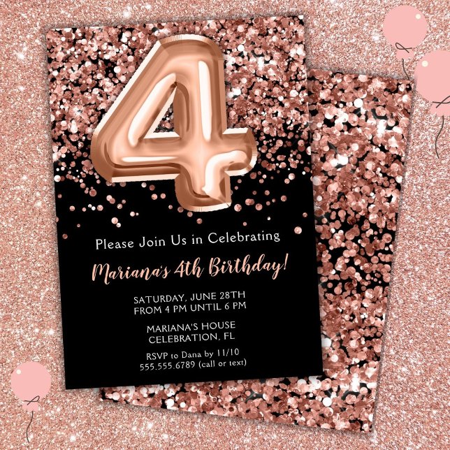 Invitación de cumpleaños número 4 con rosa negra y (Subido por el creador)