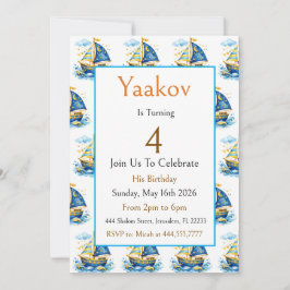 Invitación de cumpleaños número 4 de barco de vela