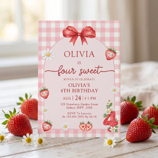 Invitación de cumpleaños número 4 de Bow Berry Fou