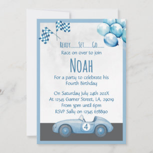 Invitación de cumpleaños número 4 de coche de carr