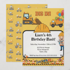 Invitación de cumpleaños número 4 de construcción