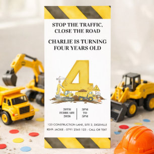 Invitación de cumpleaños número 4 de Construcción